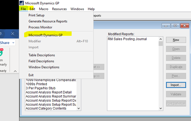 Import Report into Dynamics GP Reports.dic 11