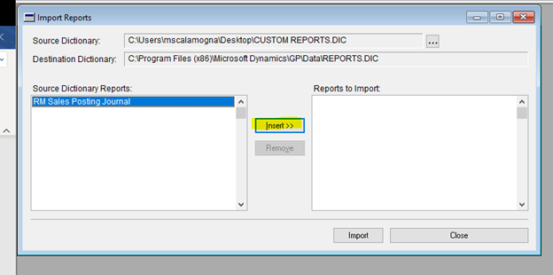 Import Report into Dynamics GP Reports.dic 7