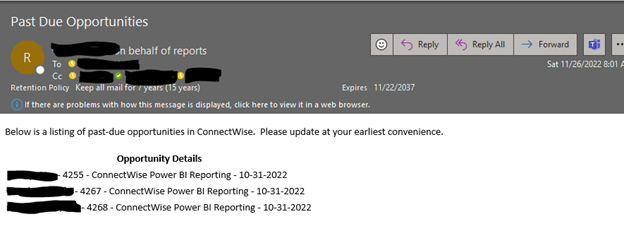 ConnectWise Power Automate Overdue Opportunities 19