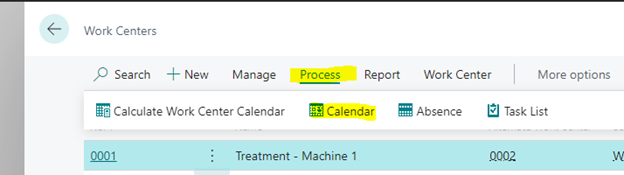 Update Work Center Calendar Business Central 2