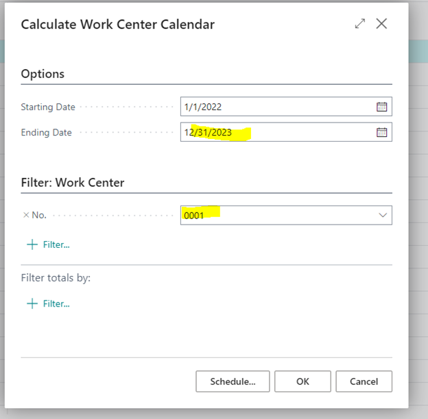 Update Work Center Calendar Business Central 5