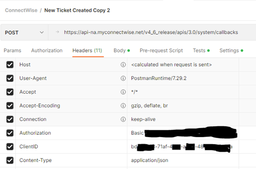 ConnectWise Postman Header