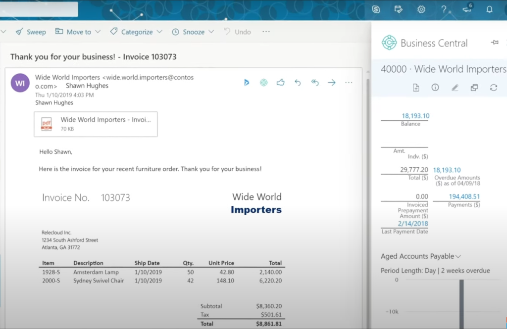 Dynamics 365 Business Central Outlook