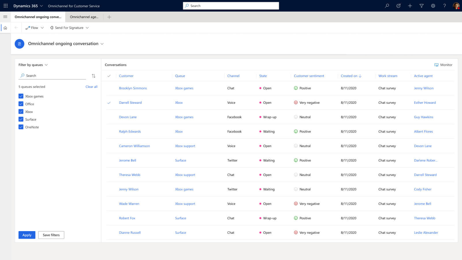 Microsoft Dynamics 365 Customer Service Sentiment