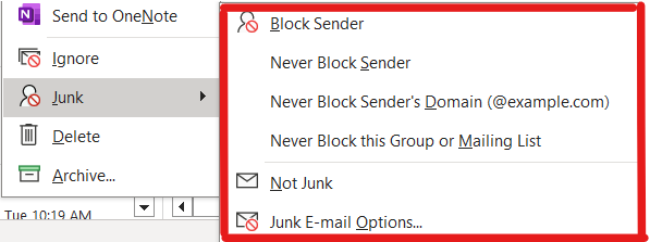 Microsoft Outlook Junk Email